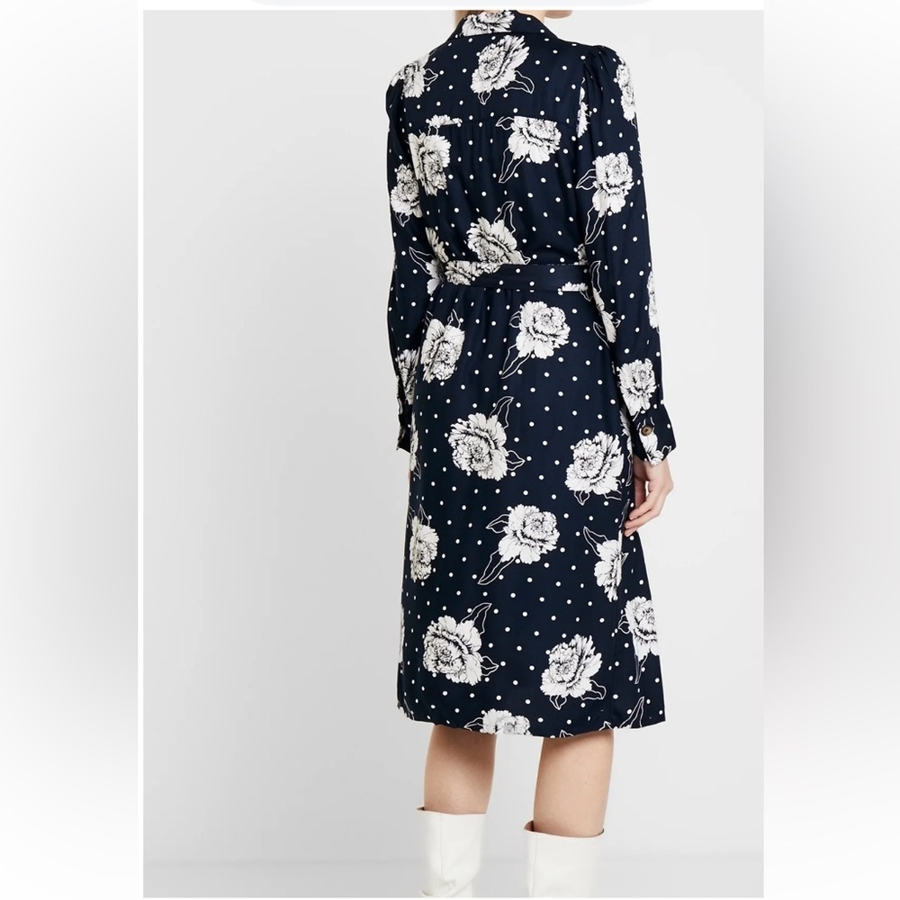 Kaffe Floral Button-Down Navy Wrap Dress V Neck Long Sleeve Button Cuffs Sz 34EU - Picture 16 of 16